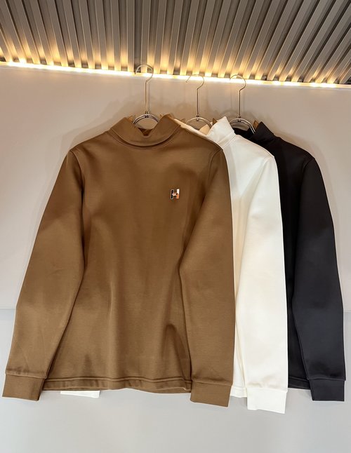 Hermes Cotton Long-sleeved High-neck T-shirt with Logo