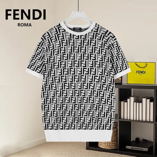 Fendi Cotton Jacquard Half-Sleeve Knit Sweater