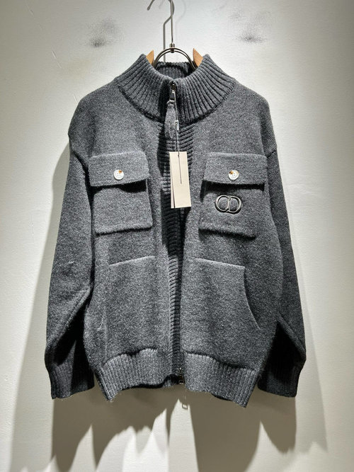 Dior Knitted Wool Cardigan with Logo Embroidery