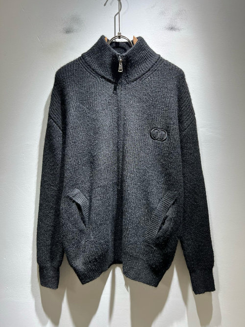 Dior Knitted Wool Cardigan with Embossed Logo