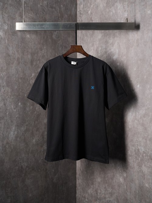 Celine Color-Block Embroidered Crew Neck T-Shirt with Heavy Ribbing