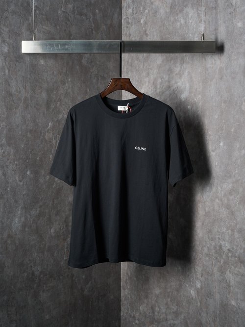 Celine Black Short Sleeve T-Shirt with Logo Print