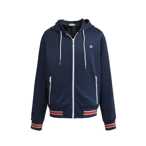 Celine Hooded Coat with Embroidered Stripe Webbing and Classic Design