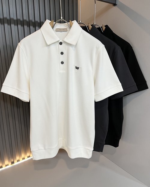 Bottega Veneta Solid Color High-Quality Polo Shirt with Leather Logo