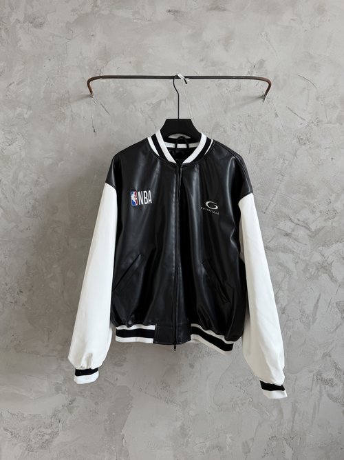 Balenciaga Black and White Color-Blocked Leather Jacket (No Chinese detected, title optimized for clarity)