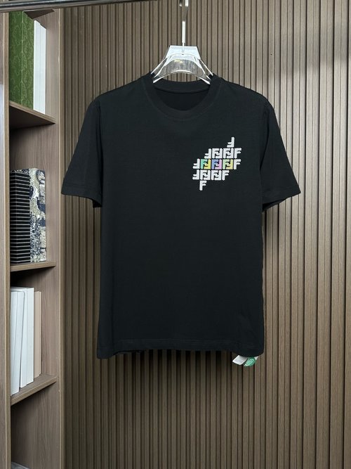 Fendi Classic Round Neck T-Shirt with Elastic Blended Fabric