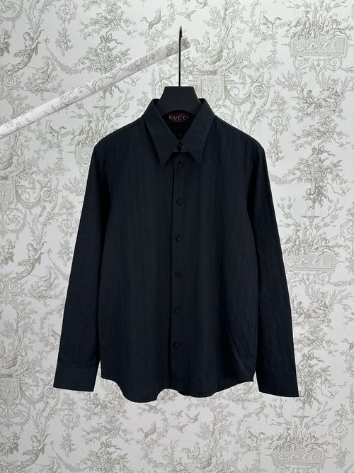 Gucci Full-Print Solid Color Shirt with Classic Collar