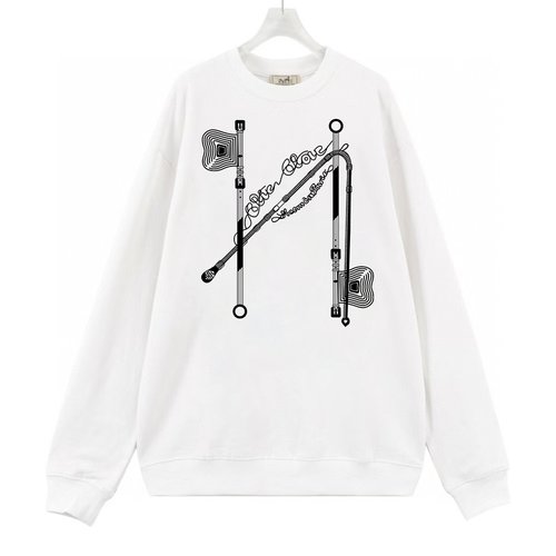 Hermes Cotton Pullover with Logo Print, Black & White