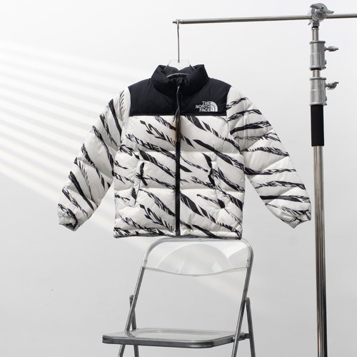 The North Face Factory Direct TNF Children s Zebra Print Down Jacket in White and Black