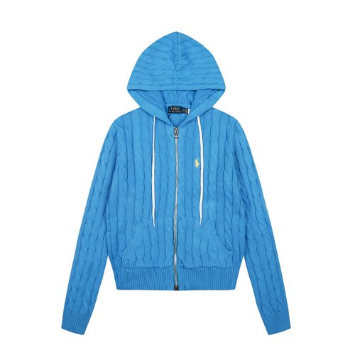 Polo Ralph Lauren Classic Cable-Knit Zip-Up Hoodie with Embroidered Logo