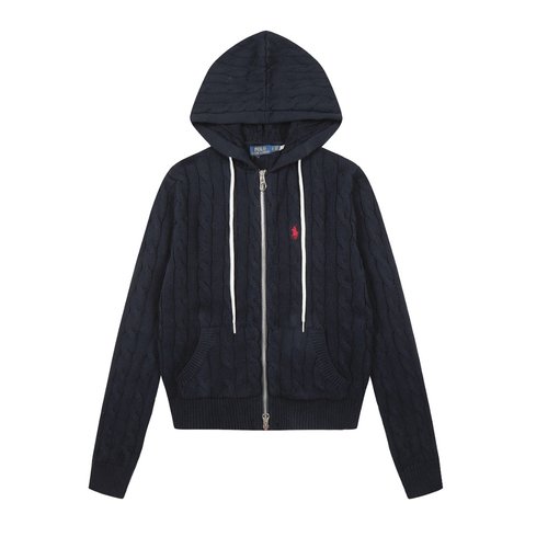 Polo Ralph Lauren Solid Color Zip-up Hooded Jacket with Embroidery