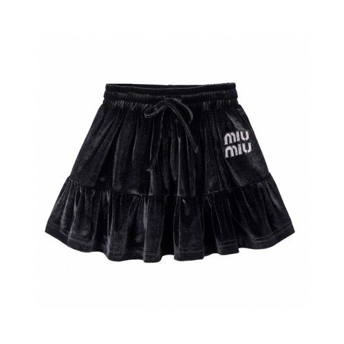 Miu Miu Girls Korean Velvet Rhinestone Cake Mini Skirt 