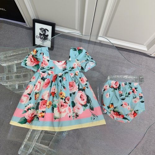 D & G Infant Girls Floral Print Soft Cotton Dress