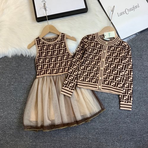 Fendi Girls Premium Knit Set (Cardigan & Sleeveless Dress)
