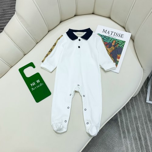Gucci High-end Unisex Baby Ribbon Polo Cotton Onesie