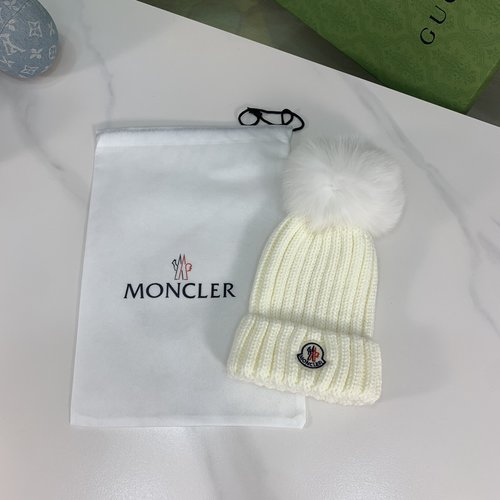 Moncler Kids Hat with Fox Fur Pom Pom & Dust Bag