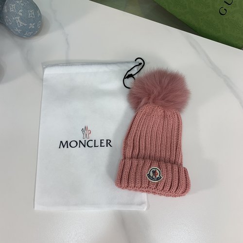Moncler Kids High-End Hat with Fox Fur Pom-Pom & Dust Bag 