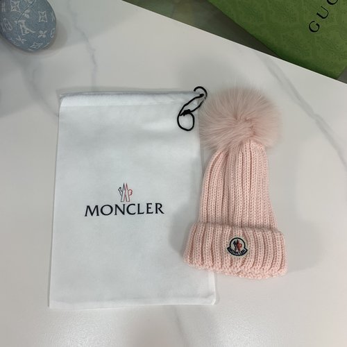 Moncler Kids High-End Hat with Fox Fur Pom-Pom & Dust Bag