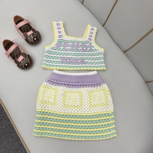 Fendi Girls Knit Skirt Set, Ice Cream Colors, Handcrafted 