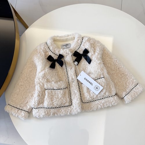 Chanel Girls Lamb Wool Coat High-end Kids Outerwear