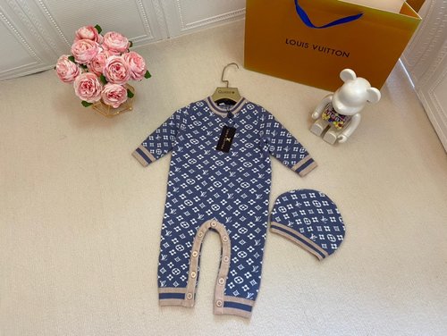 LV Baby Unisex Knit Onesie Set with Cap, Premium Cotton