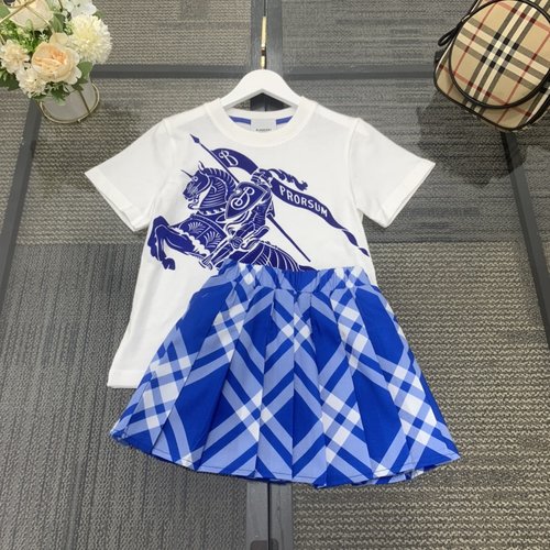 Burberry Girls Cotton Plaid Mini Skirt & Graphic Tee Set