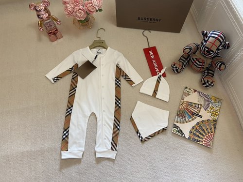 Burberry Premium Kids Romper Set Unisex Cotton Blue White Pink