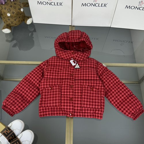 Moncler Girls Houndstooth Goose Down Puffer Jacket Hooded
