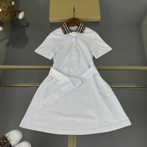 Burberry Girls Premium Cotton Polo Dress with Check Collar 