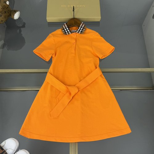 Burberry Girls Polo Dress with Checked Collar & Cotton Fabric