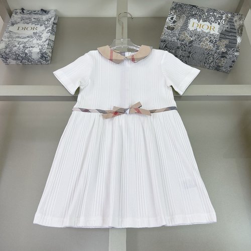 Burberry Girls White Collared Textured Cotton Dress 