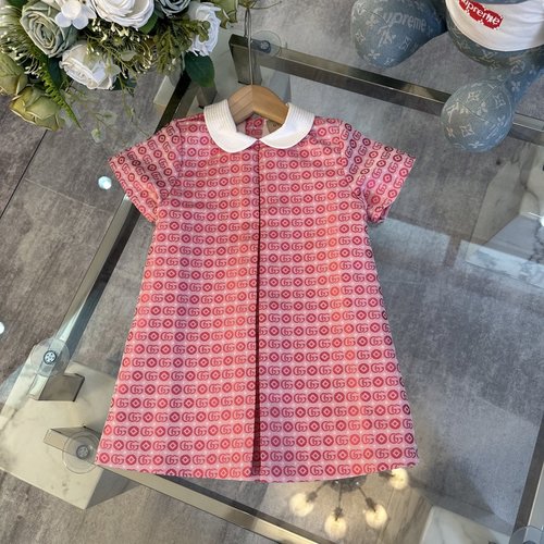 Gucci Comfortable Girls Dress with Peter Pan Collar & Logo Buttons
