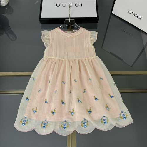 Gucci Girls Custom Embroidered Tulle Dress with Cotton Lining 