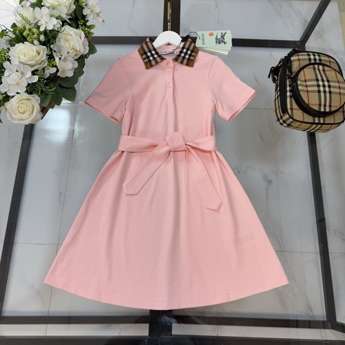 Burberry High-End Girls Polo Dress with Check Collar, Cotton