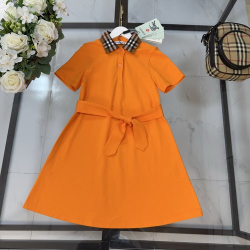 Burberry Girls Polo Dress with Checked Collar, Cotton, Comfortable & Stylish 