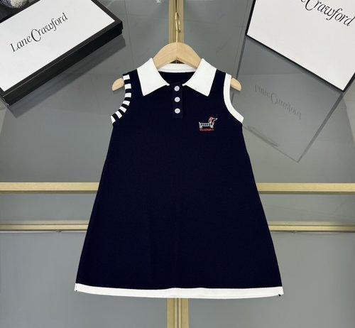 Thom Bn Girls Classic Dog Embroidery Soft Fabric Dress 