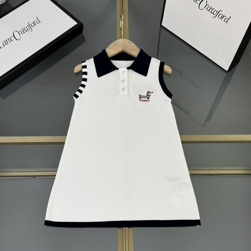 Thom Bn Girls Classic Simple Dog-Embroidered Pique Dress