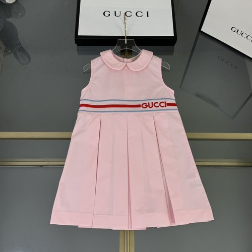 Gucci Girls Pink Sleeveless Embroidered Cotton Dress
