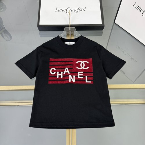 Chanel Kids Premium Cotton T-Shirt with Flocked Letter Print