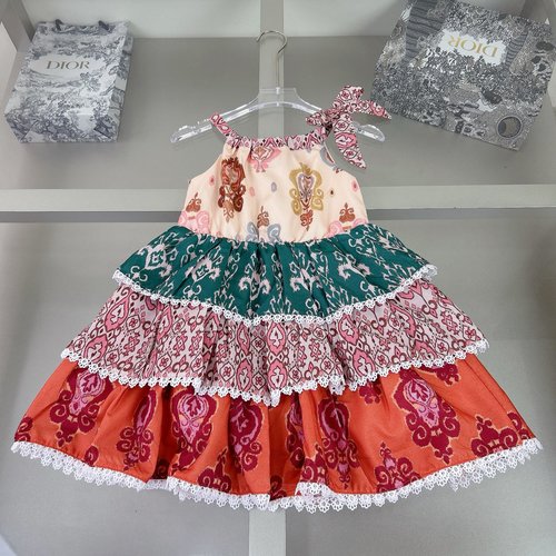 D & G Girls Vibrant Linen-Like Dress with Digital Print & Cotton Lining