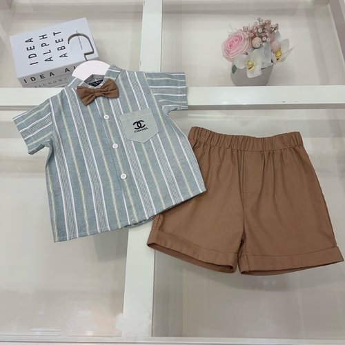 Chanel Boys Striped Cotton Shirt & Khaki Shorts Set 