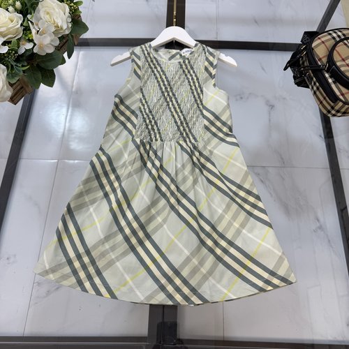 Burberry Girls Mint Green Summer Tartan Smocked Dress