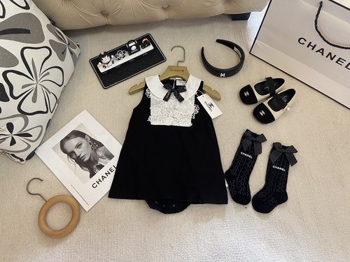 Chanel Premium Baby Girl 2-Piece Cotton Set (Romper + Socks)