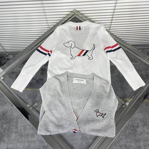 Thom Bn Unisex Kids Dog Embroidery Cardigan, White/Grey & Versatile 