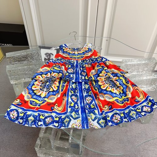 D & G Girls High-End Blue & White Porcelain Silk-Cotton Dress