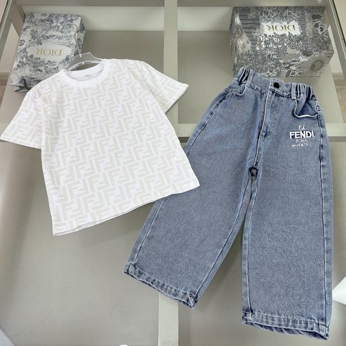 Fendi Kids Cotton T-Shirt & Jeans Set, Comfortable & Stylish 
