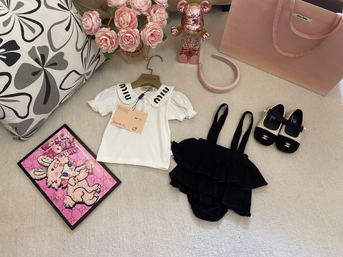 Miu Miu Girls Premium Cotton Onesie Set with Skirted Romper 