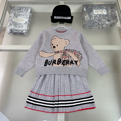 Burberry Girls Gray Teddy Bear Cashmere Outfit with Hat