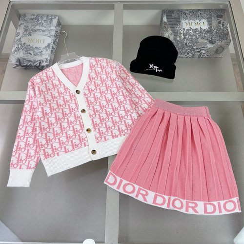 Dior Girls Knit Skirt Set with Cardigan & Hat