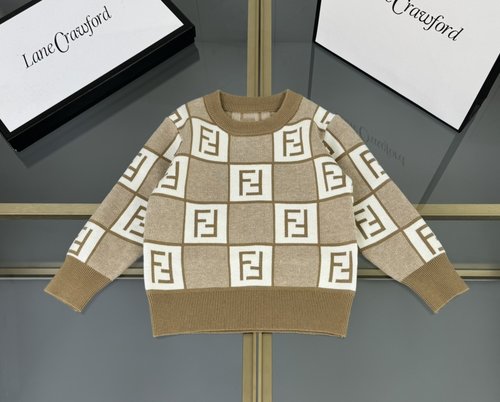 Fendi Kids Unisex Sweater Cotton Blend FF Monogram Jacquard Comfortable Stylish